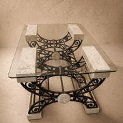 Travertine table with wrought iron, Italy circa 1980.