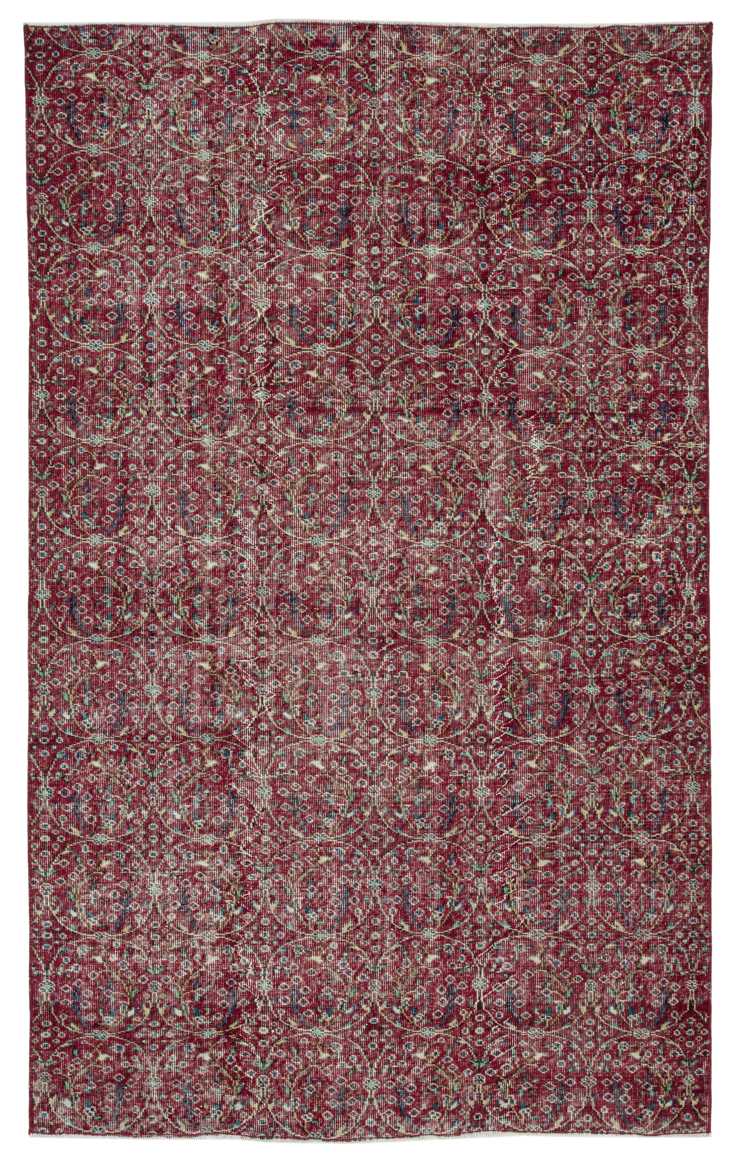 Hand-knotted vintage turkish red carpet 165 cm