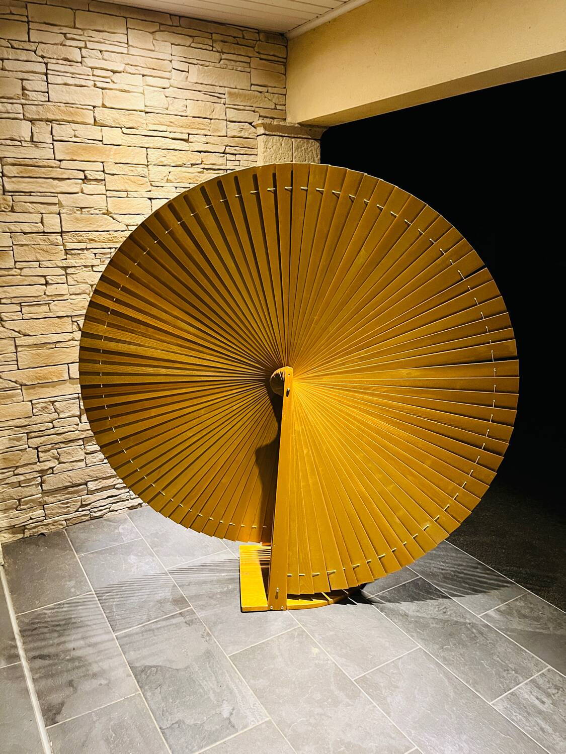 Large vintage wooden fan-shaped screen