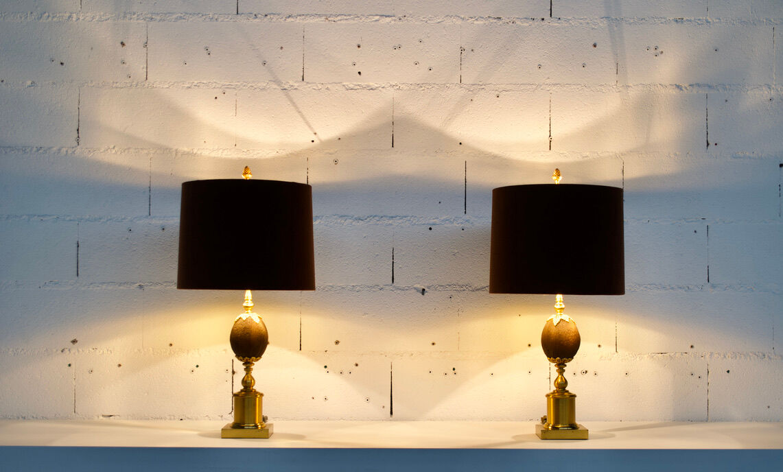 PAIR OF GILDED METAL LAMPS  70'