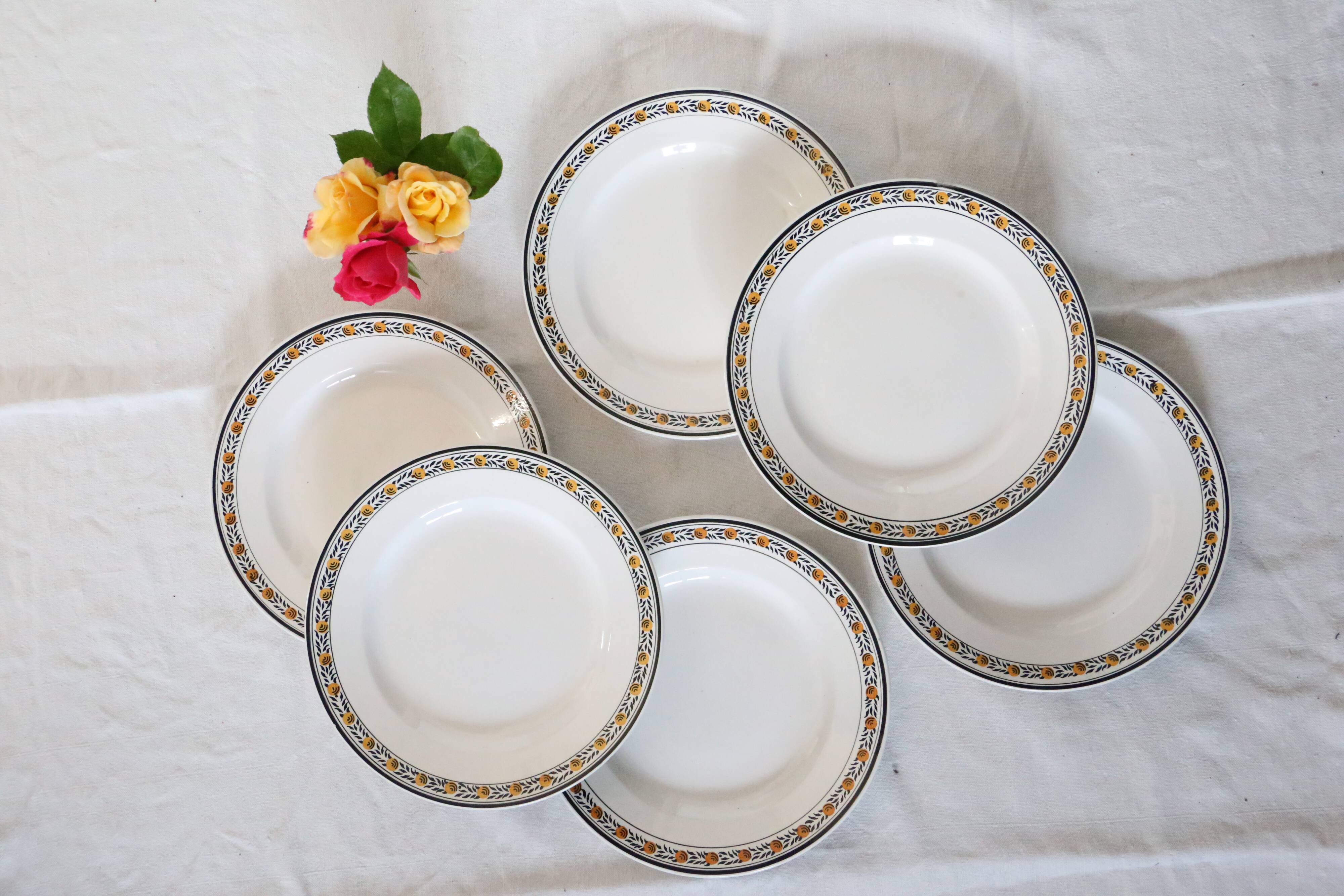 Set of 6 dinner plates, Digoin Sarreguemines, Valence model