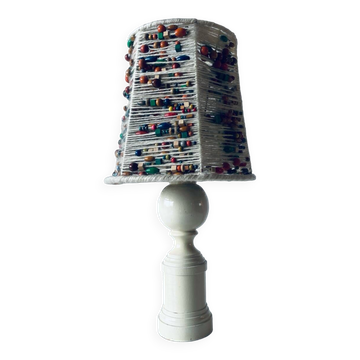 Lamp in turned wood and beads