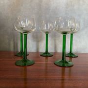Set of 5 alsace balloon wine glasses vintage green glass
