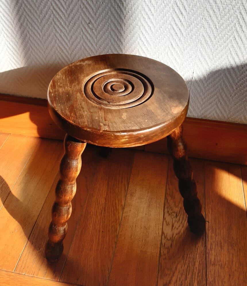 Turned wooden tripod stool