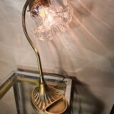 bronze art nouveau lamp with its pretty translucent tulip 37x 24 good condition