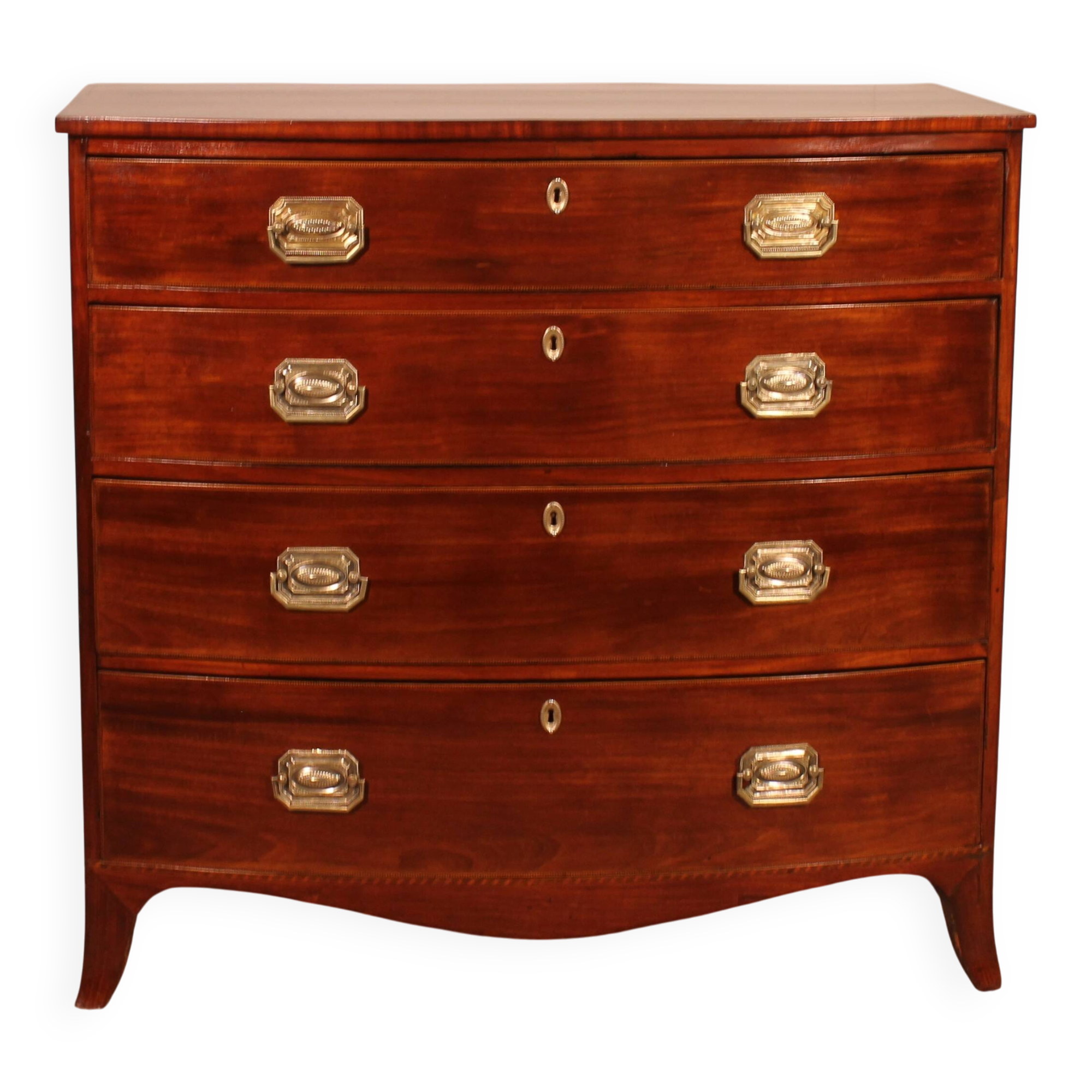 Commode bombée en acajou et incrustations, circa 1800