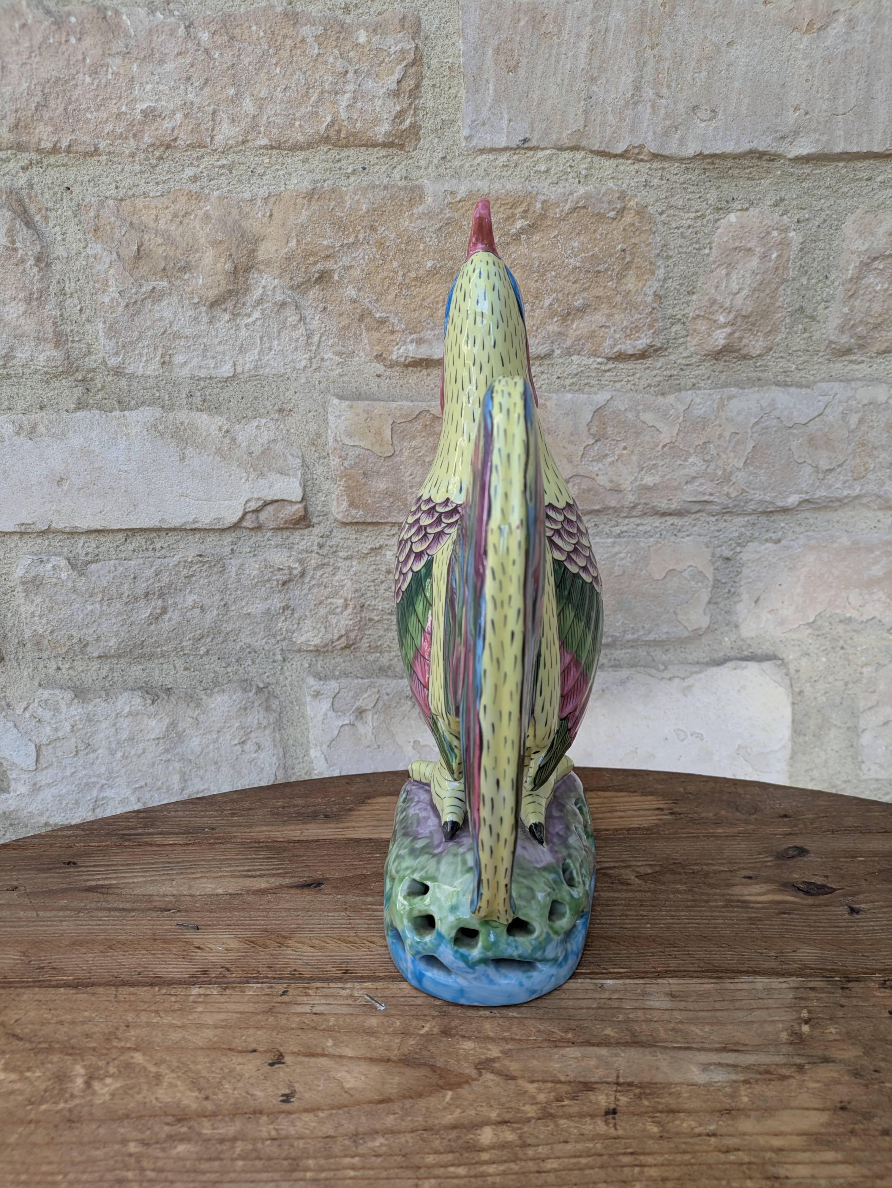 Polychrome decorative rooster in Paris Porcelain statue H30cm