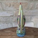 Polychrome decorative rooster in Paris Porcelain statue H30cm