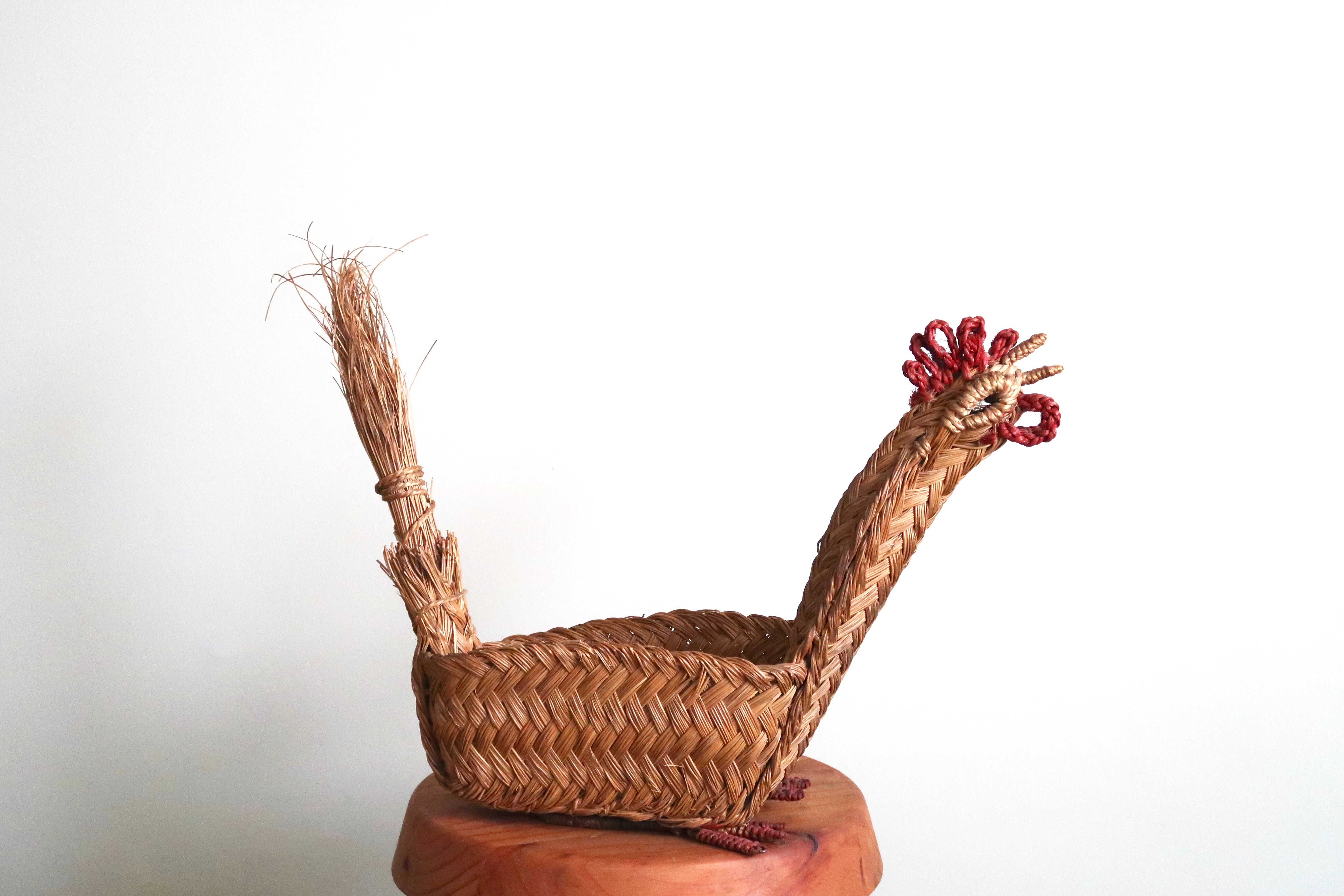 Wicker "rooster" fruit basket, 70s