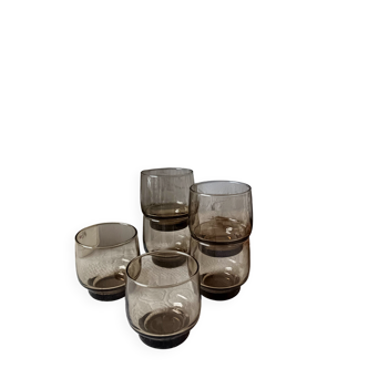 6 verres à eau Arcoroc Tivoli en verre fumé, France années 1980