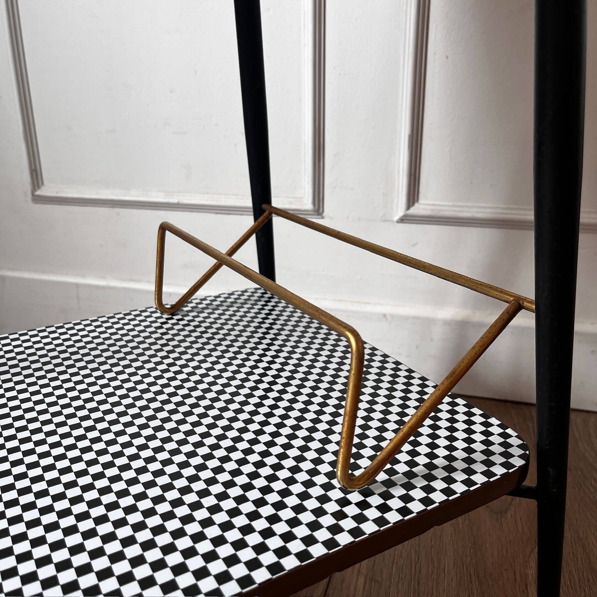 Vintage dessert table with checkerboard pattern