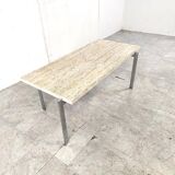 Table basse vintage en travertin et chrome, années 1970