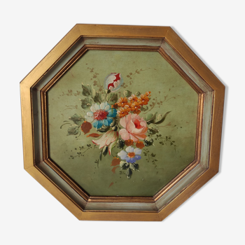 Tableau floral bois peint à la main