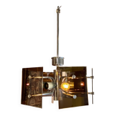 Vintage Italian Modernist Chandelier in Smoked Amber Glass and Metal
