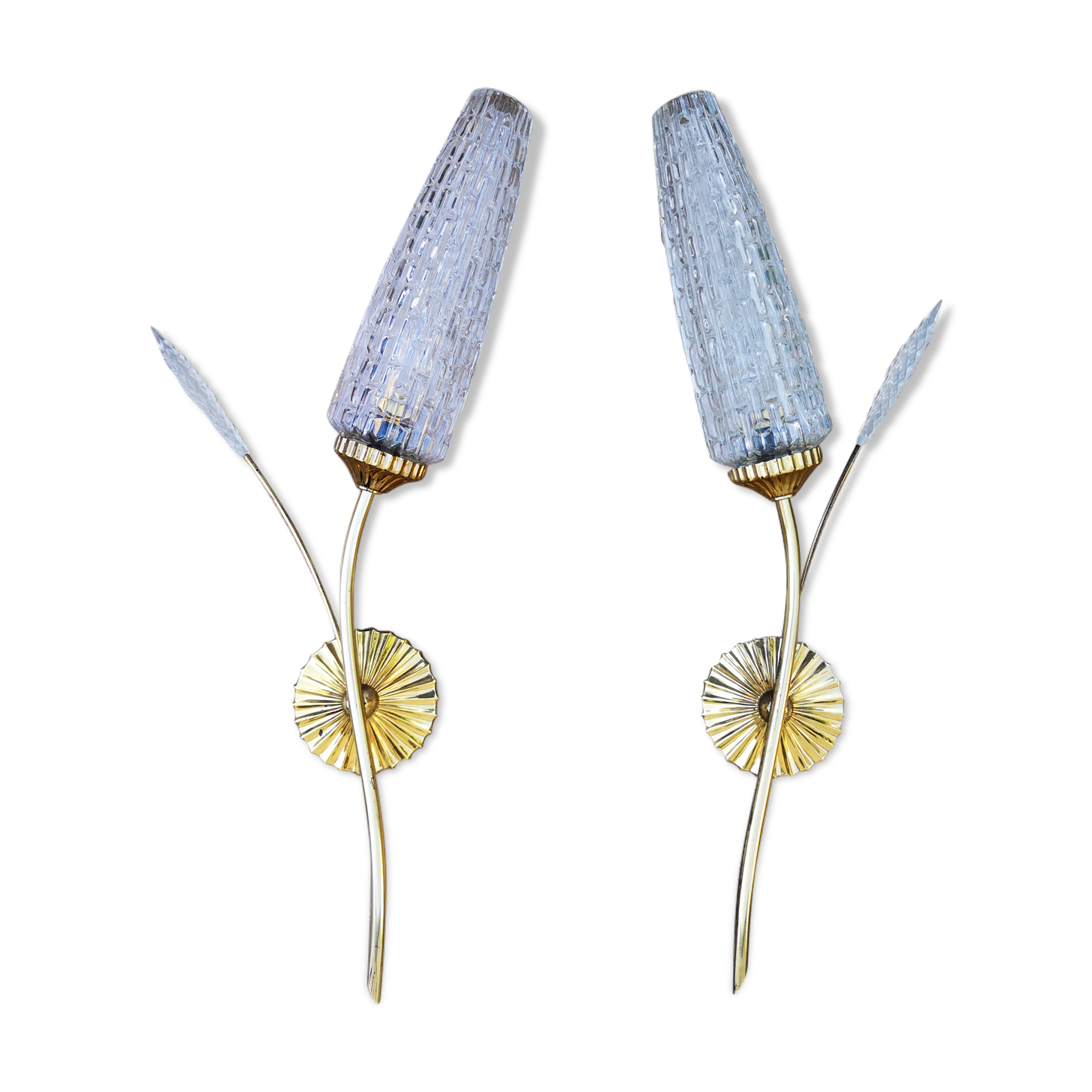 Vintage brass sconces and moulded glass wheat spikes