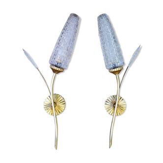 Vintage brass sconces and moulded glass wheat spikes