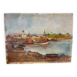 Boats in the small port, signed F. Lombard