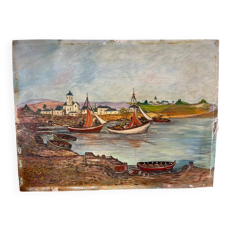 Boats in the small port, signed F. Lombard