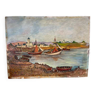 Boats in the small port, signed F. Lombard