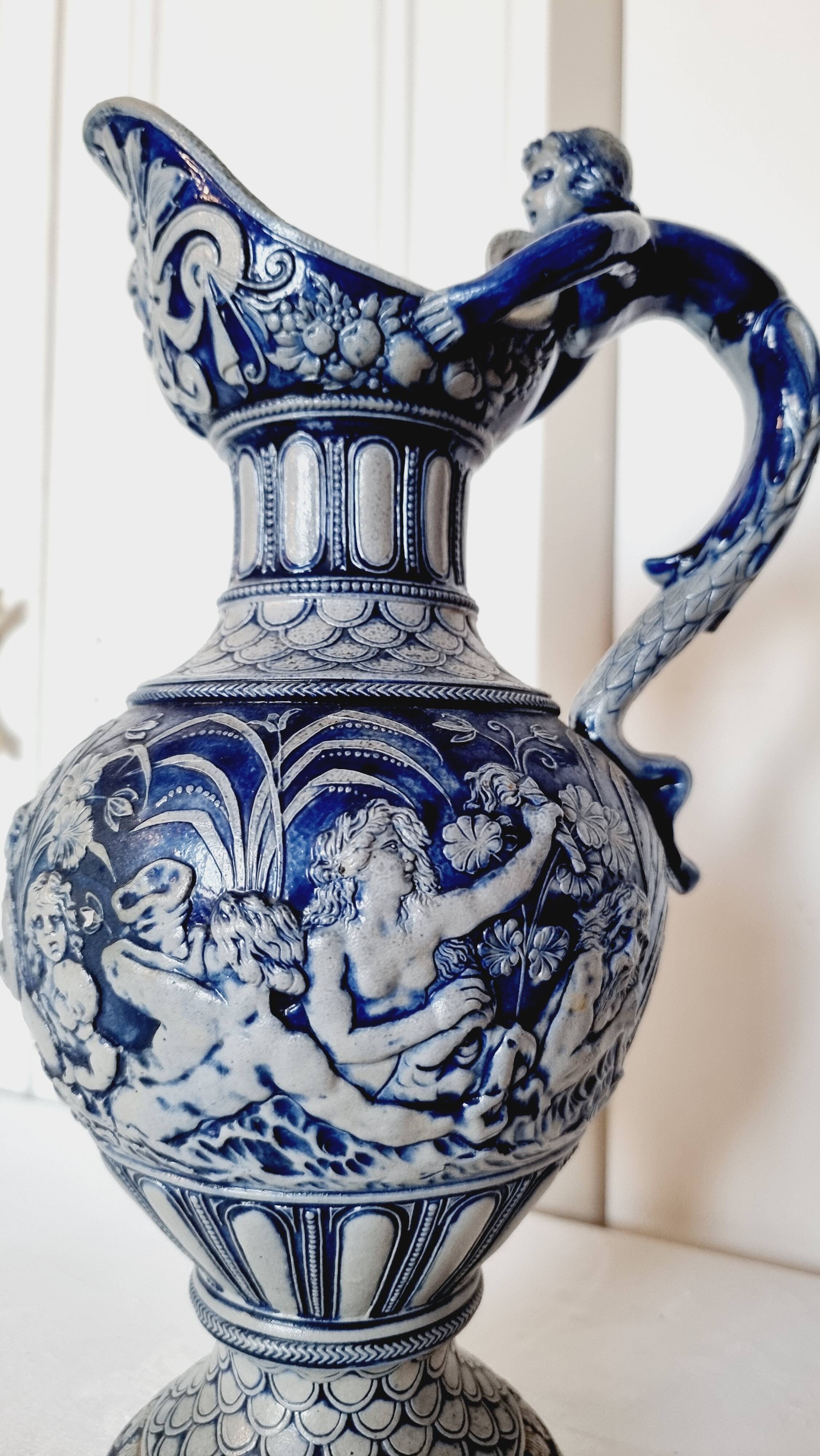 salt-glazed stoneware jug in German style, made by the prestigious house
