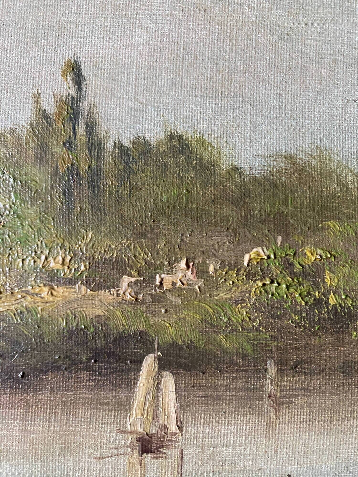 Hst painting "landscape with young fisherman" by lucien henry (1850-1896)