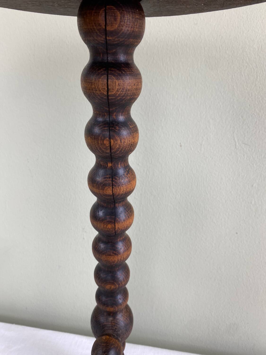 Signed turned wood tripod stool