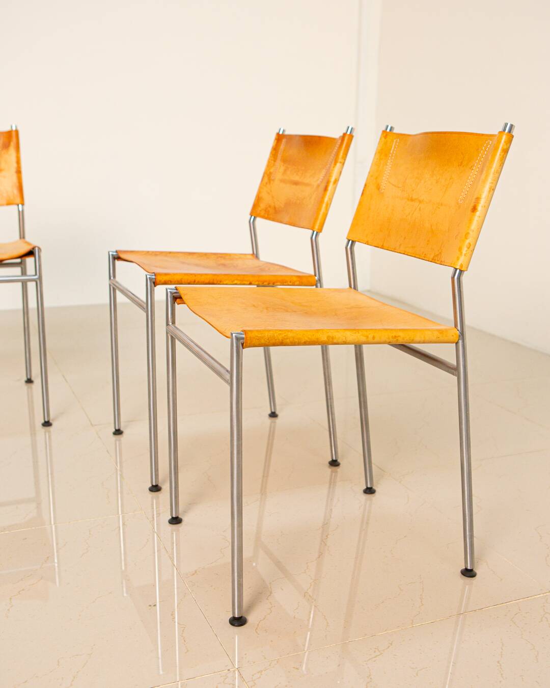 4 "SE06" cognac leather chairs by Martin Visser for Spectrum 80's