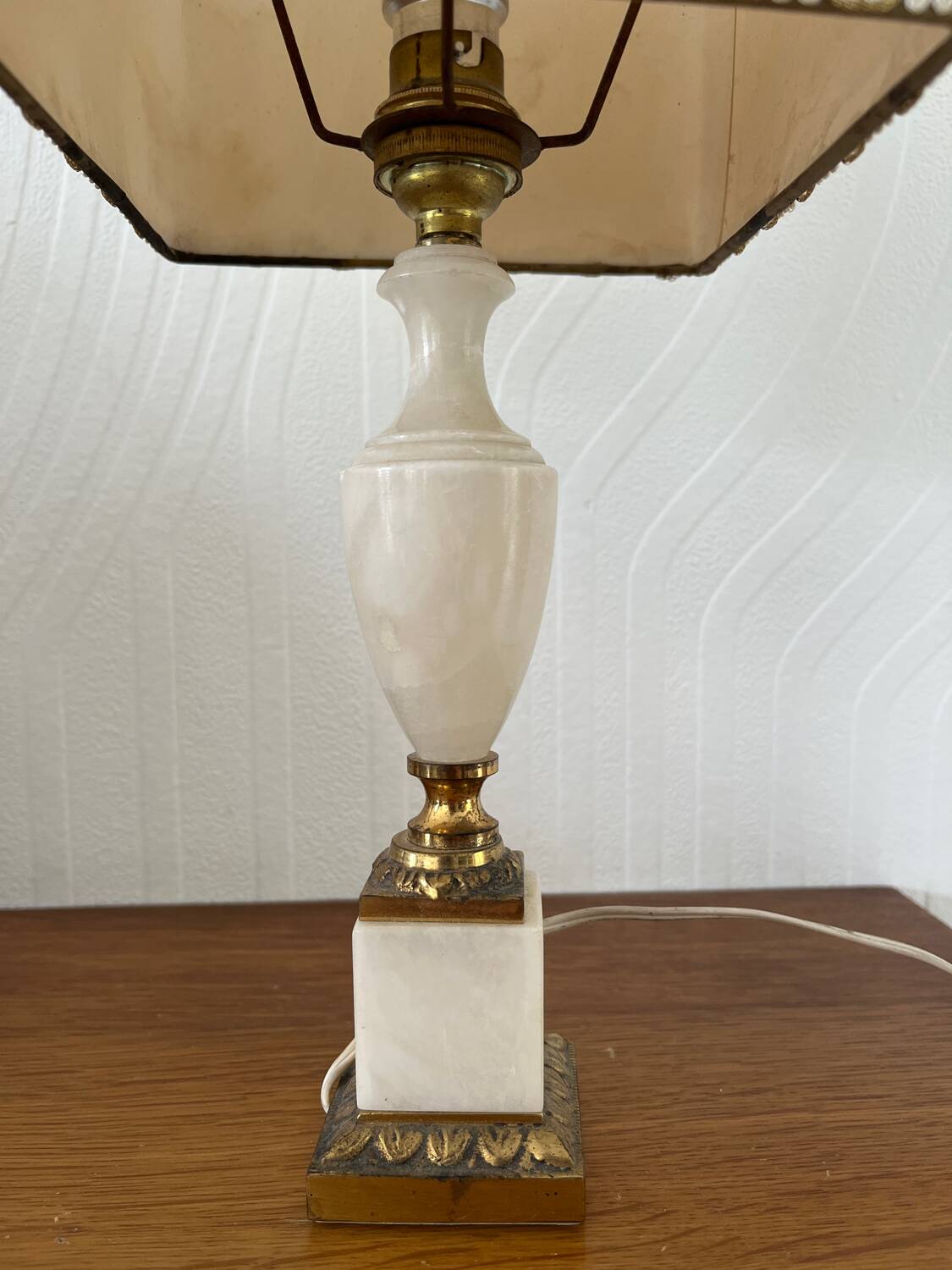 Vintage bedside lamp with marble base and gold metal