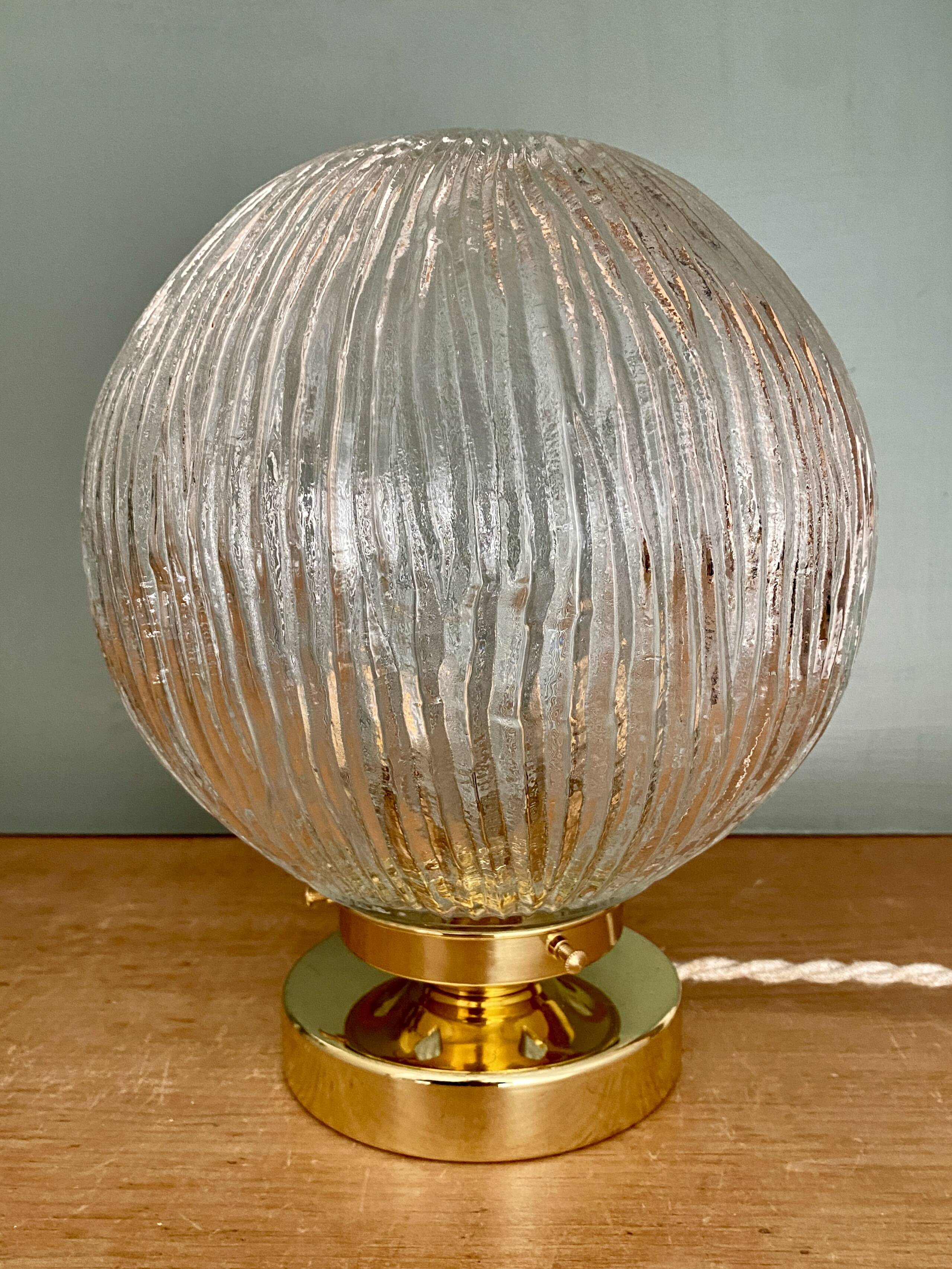Vintage globe table lamp in ribbed glass