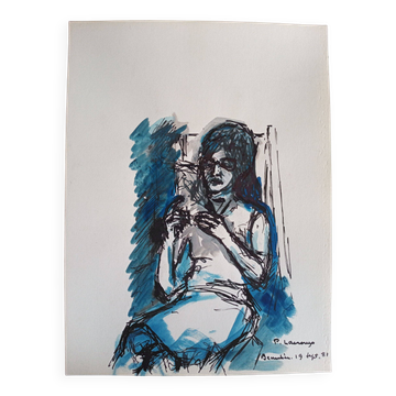 Gouache sur papier, signée Pierre Lacroux (1909- 1993) datée 81