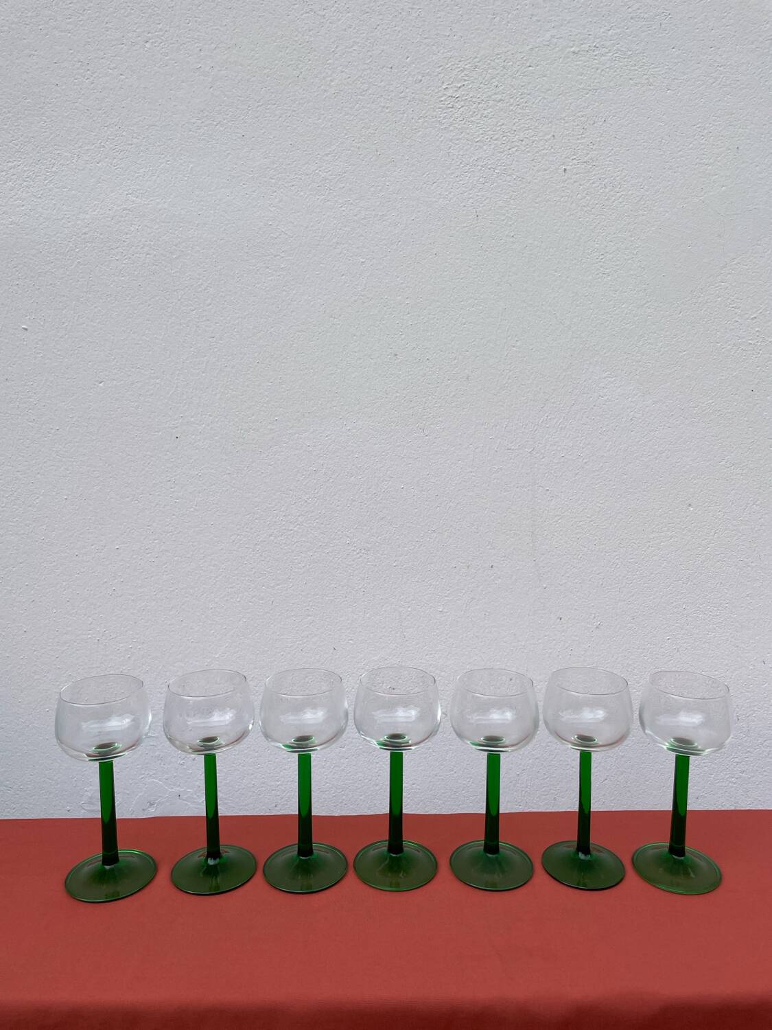 7 green Alsace wine glasses