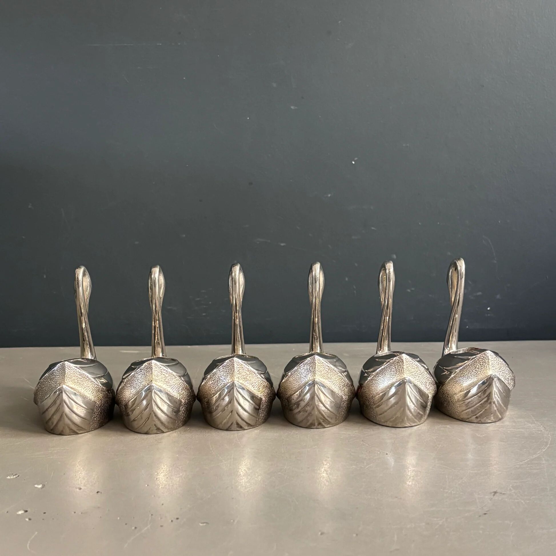 Set of 6 silver-plated swan candle holders