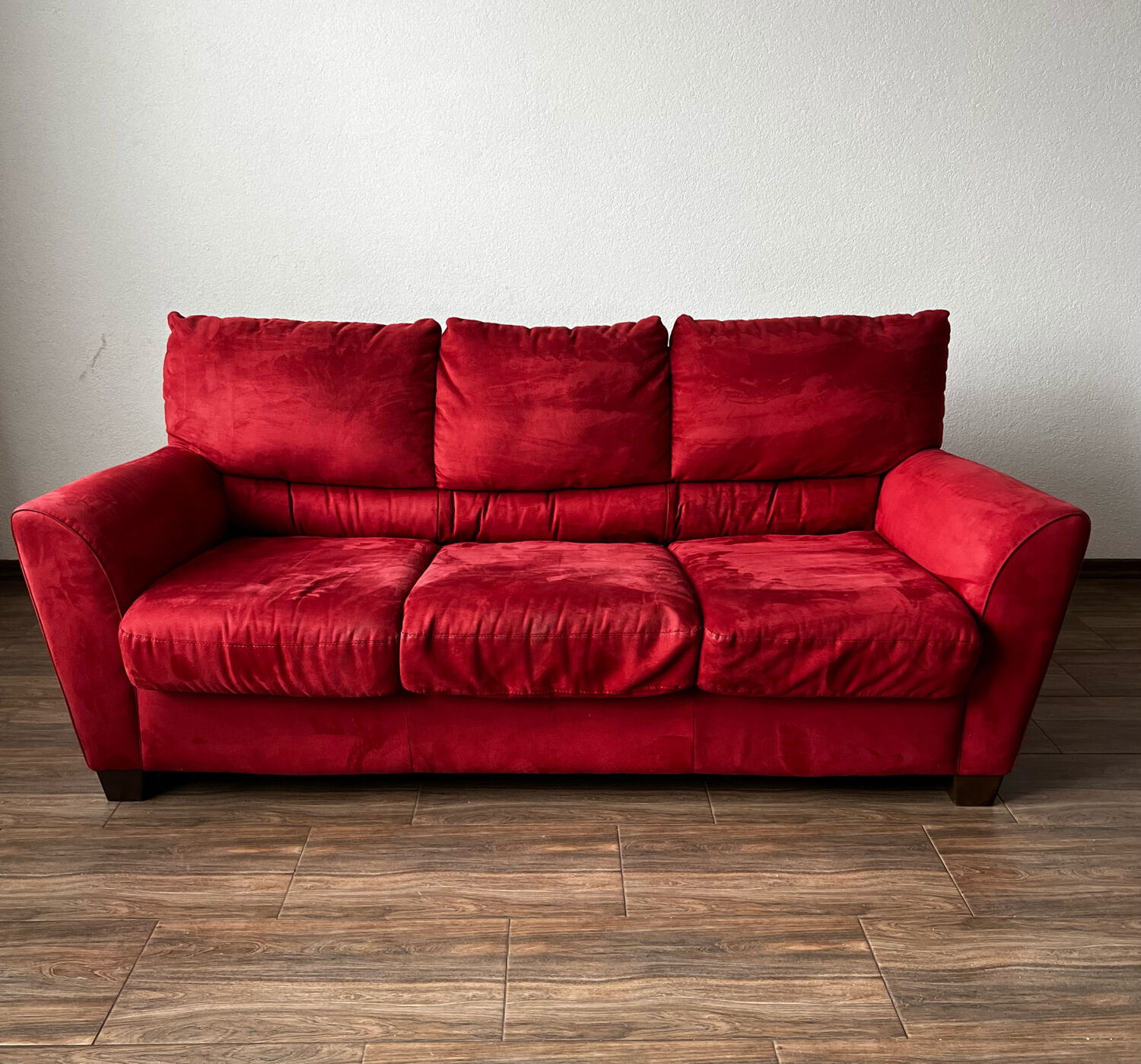 Vintage 3 Seat Red Velour Sofa, Ikea 1990s