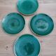 Dessert or cheese set, dish and 4 plates, Saint Clément green and gold