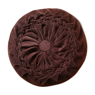 Vintage brown pleated velvet round cushion