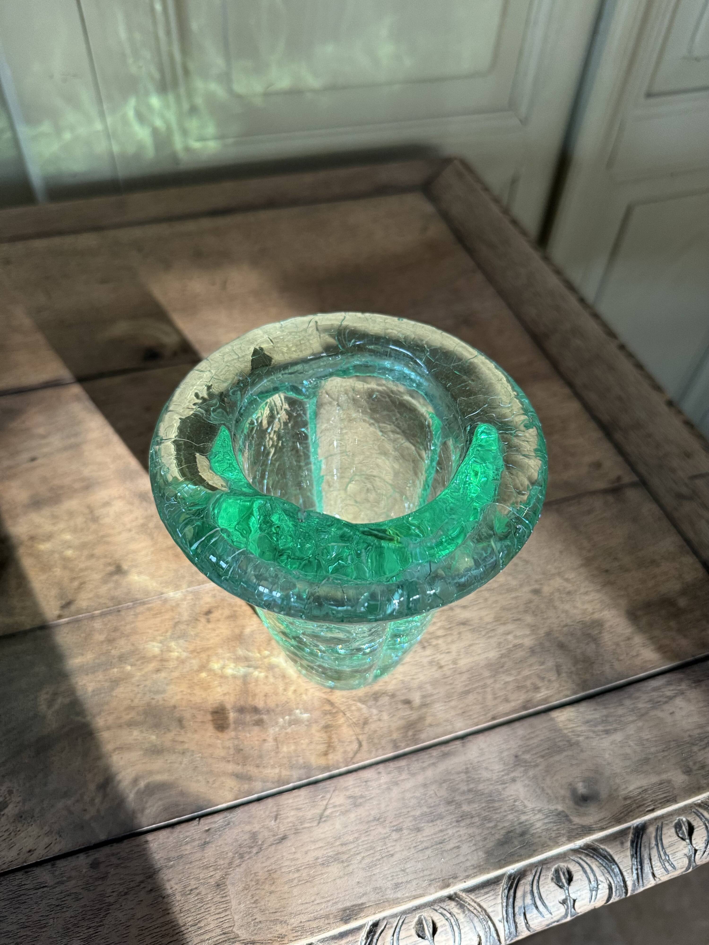 Crackle crystal vase, attributed to Daum Nancy
