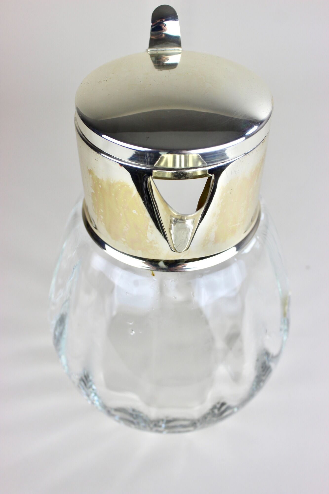 Crystal glass carafe, "kalte ente, vintage jug silver plated