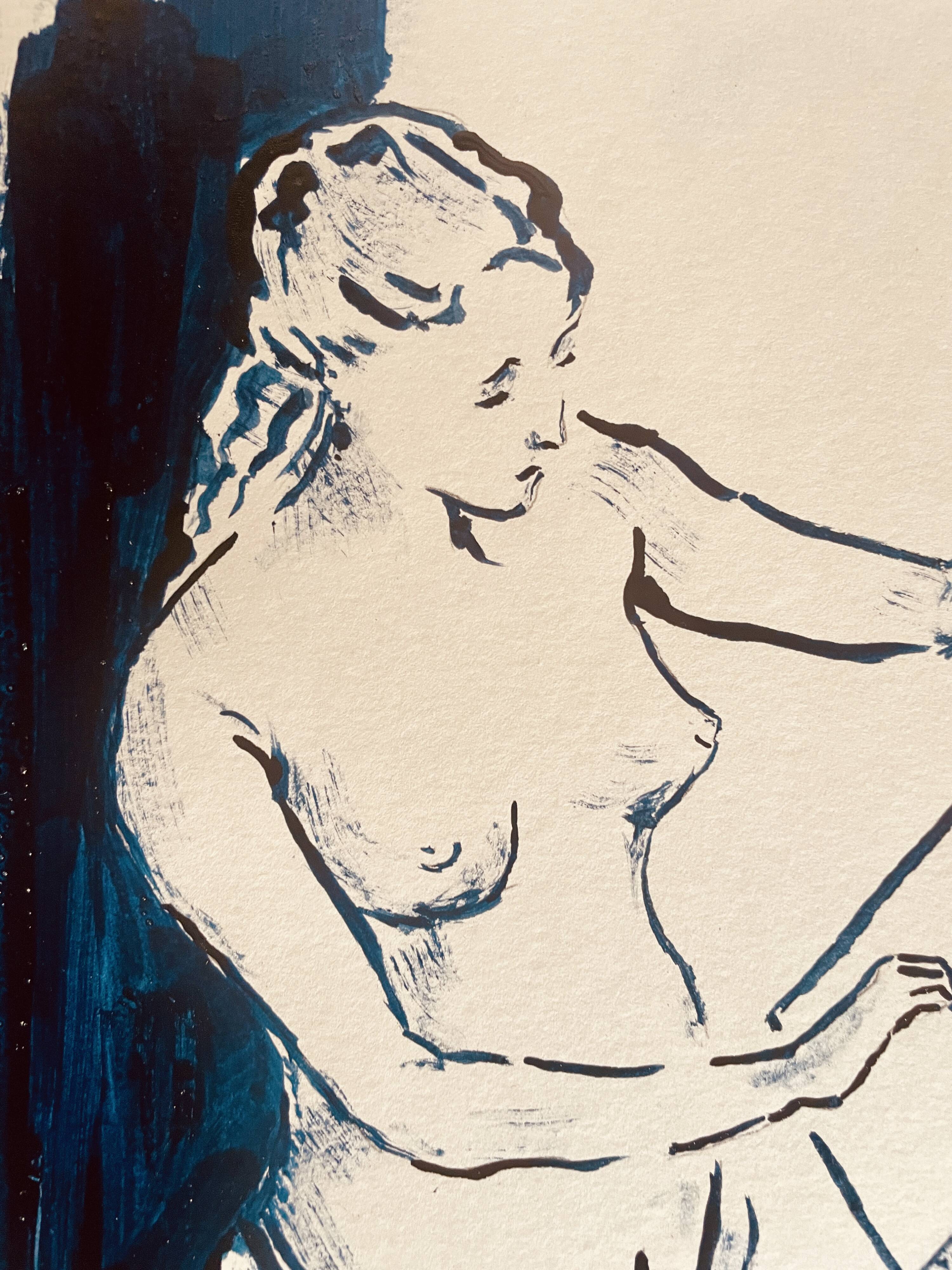 Tableau ink blue indigo "female model drawing in the studio"