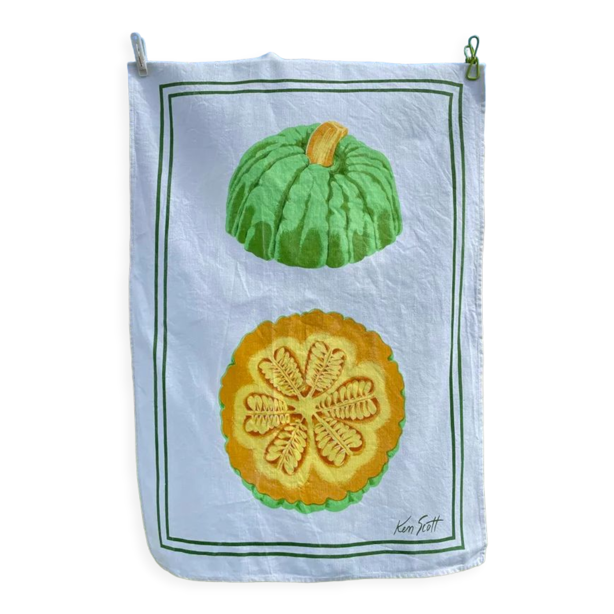 Vintage Zucchi tea towel signed Ken Scott in linen