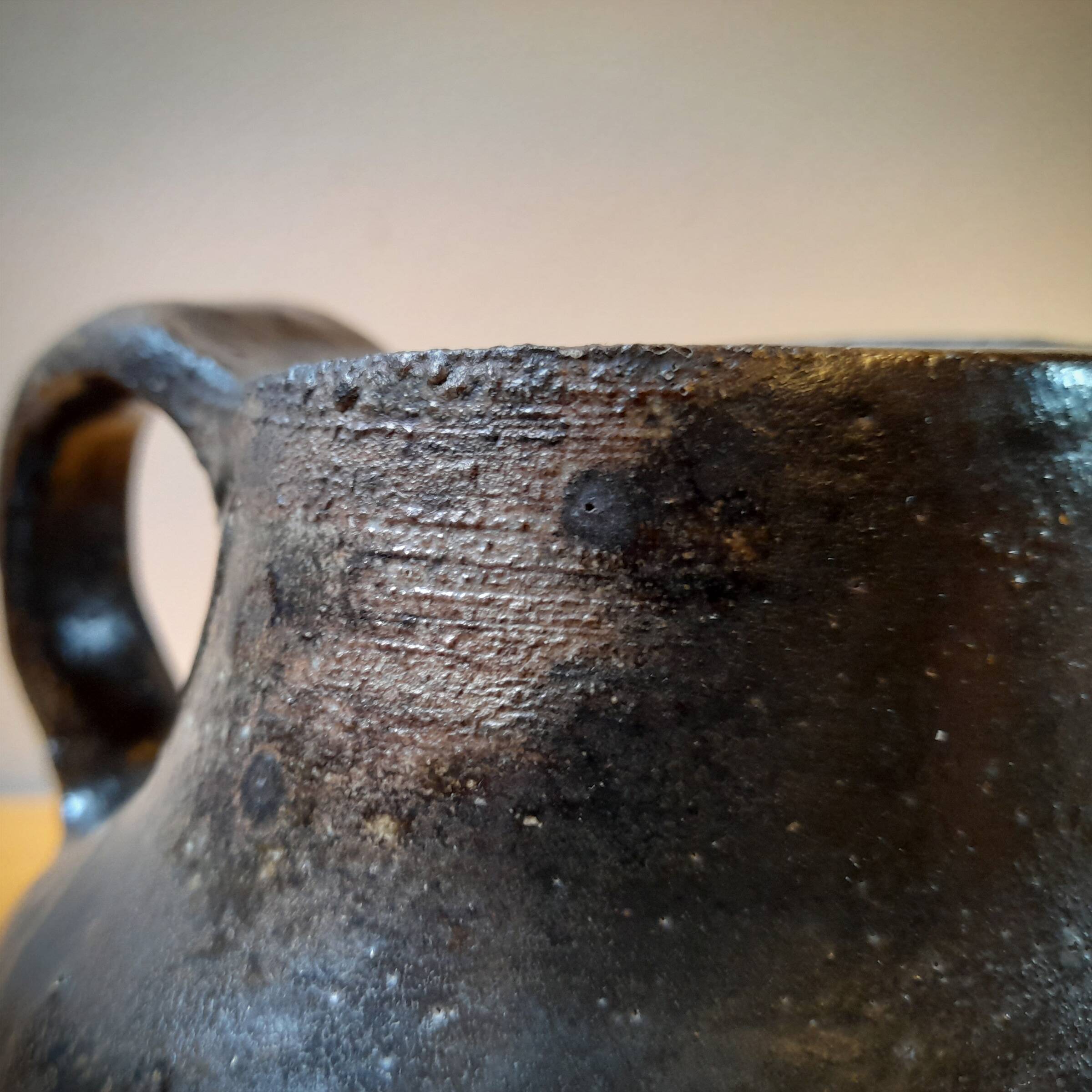 Yves Mohy, pyrite stoneware pitcher, La Borne, France, 1950s