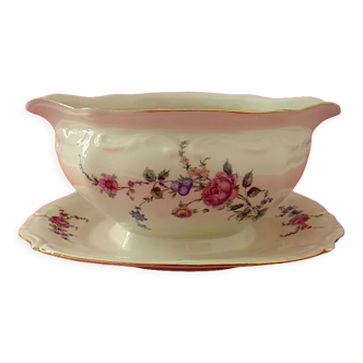 Saucière en porcelaine de couleur crème à décor floral