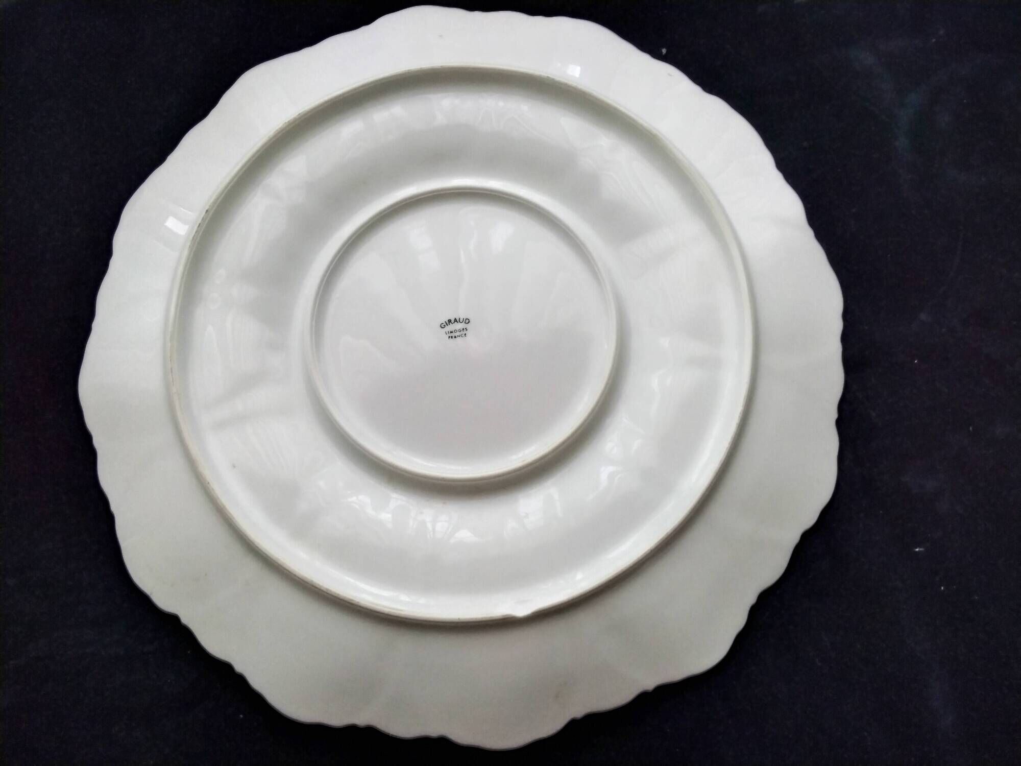 Pair of Limoges Giraud porcelain oyster dishes or large plates