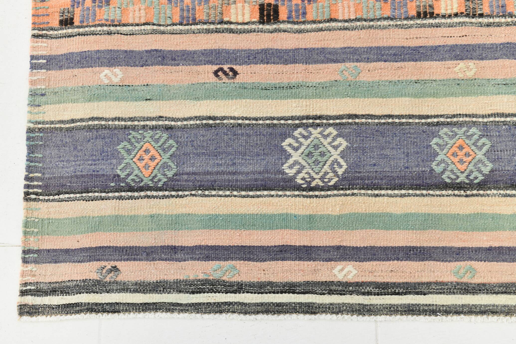 6x12 Pale Orange Green Handmade Vintage Rug, 174x359Cm