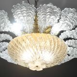 Lovely transparent Murano glass leaf ceiling light or chandelier, 1970s