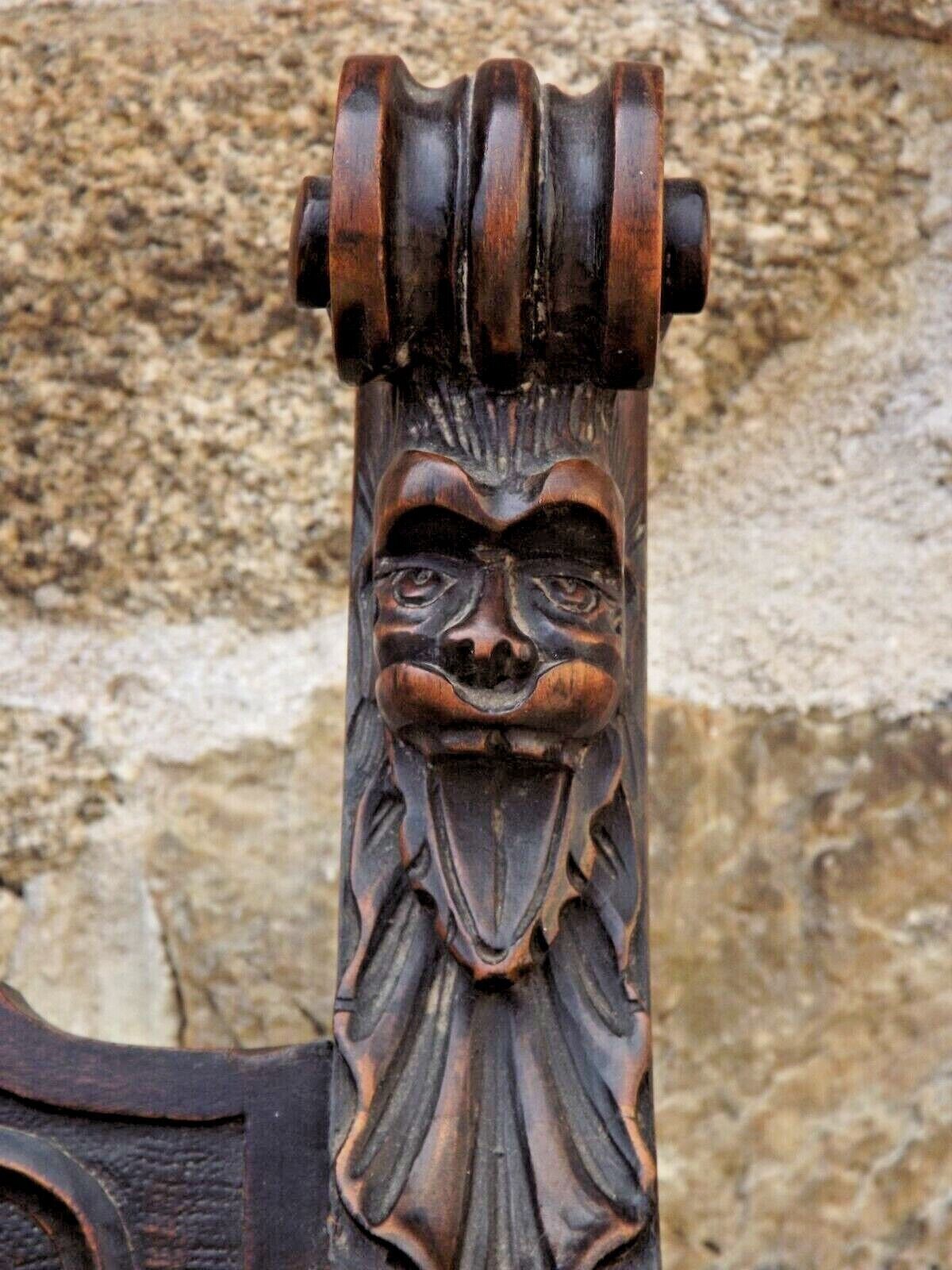 Dagobert armchair curule hard carved walnut demon head detail 3675