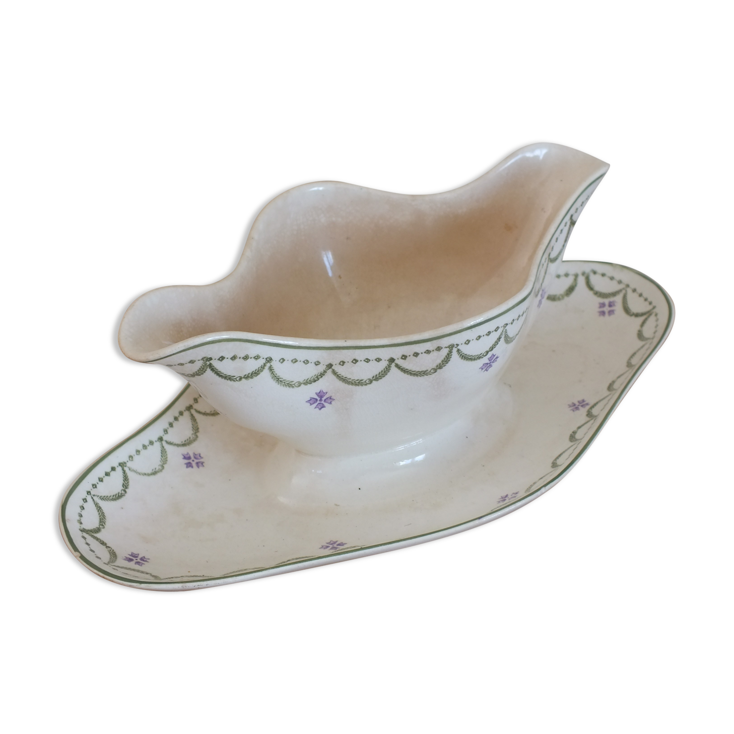 Old sauce boat Longwy Violetta