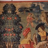 stencil tapestry - Gothic flamboyant falcon hunting scene - 19th century