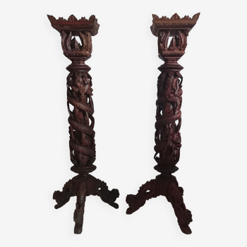 High Indochinese carved wooden harnesses