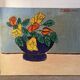 Blue bowl with flowers, oil on canvas signed 1982