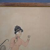 French School of the 20th Century "The Mountaineers' Picnic" Ink and watercolor drawing signed